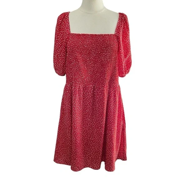 MADEWELL Silk Lucie Puff-Sleeve Smocked Mini Dress in Park Picnic, XXL $158 - Picture 3 of 12